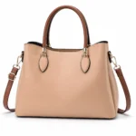 Favrila Women’s Beige Structured Satchel Handbag with Contrast Brown Handles - Image 2