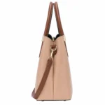 Favrila Women’s Beige Structured Satchel Handbag with Contrast Brown Handles - Image 3