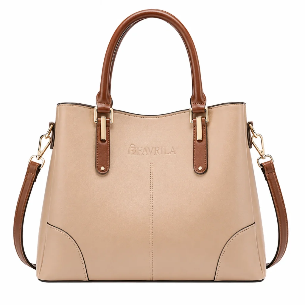 Beige Structured Satchel Handbag