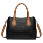 Tan Croc-Textured Satchel Handbag