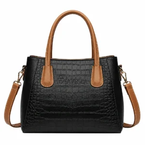Tan Croc-Textured Satchel Handbag