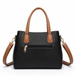 Favrila Women’s Black and Tan Croc-Textured Satchel Handbag with Shoulder Strap - Image 2