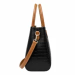 Favrila Women’s Black and Tan Croc-Textured Satchel Handbag with Shoulder Strap - Image 3