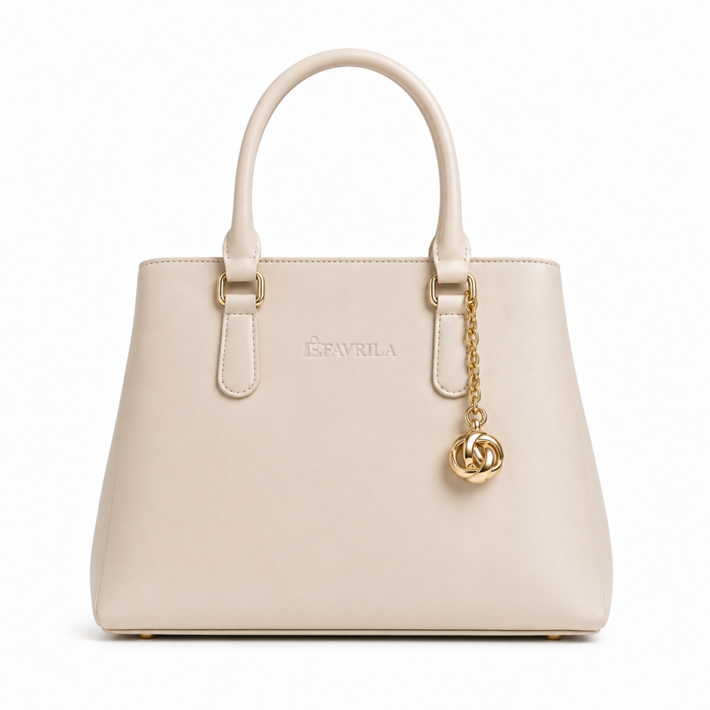 Cream Handbag with Gold-Charm